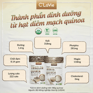 Hạt diêm mạch quinoa trắng, quinoa 3 màu hữu cơ C'LaVie 200g