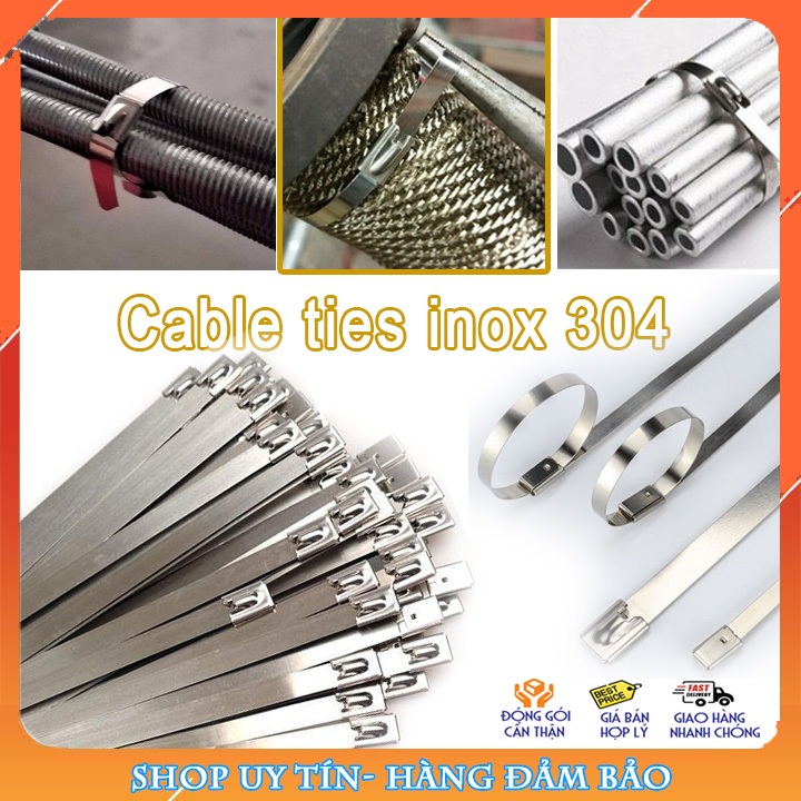 Gói 10 sợi dây rút inox 304 dài từ 10cm - 60cm chống han gỉ, ăn mòn ...