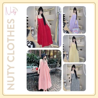 Đầm Nữ Maxi Caro 2 Dây Dáng Suông Dài Màu Tím Mộng Mơ Phong Cách Hàn Quốc