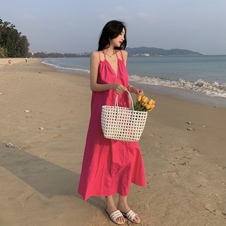 Đầm Maxi Hồng Dáng Dài 2s Vintager Trơn Nàng Thơ Nhẹ Nhàng