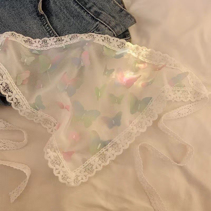 KHĂN TRÙM ĐẦU BANDANA REN HÌNH BƯỚM SIÊU XINH