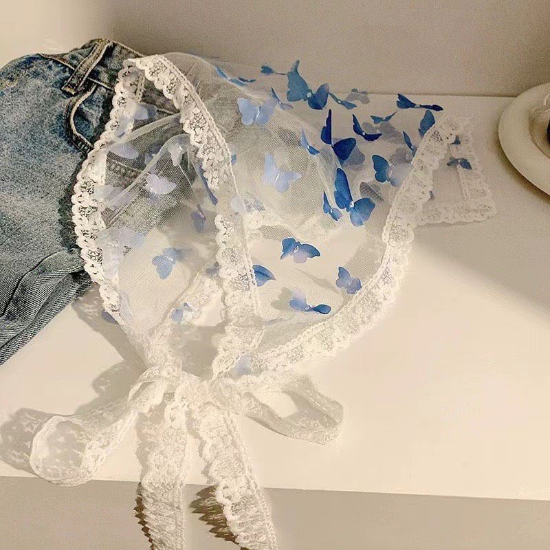 KHĂN TRÙM ĐẦU BANDANA REN HÌNH BƯỚM SIÊU XINH