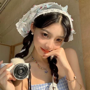 KHĂN TRÙM ĐẦU BANDANA REN HÌNH BƯỚM SIÊU XINH