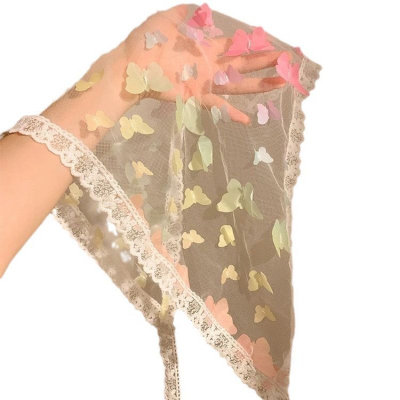 KHĂN TRÙM ĐẦU BANDANA REN HÌNH BƯỚM SIÊU XINH