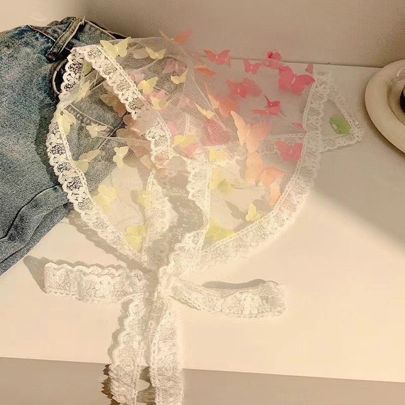 KHĂN TRÙM ĐẦU BANDANA REN HÌNH BƯỚM SIÊU XINH