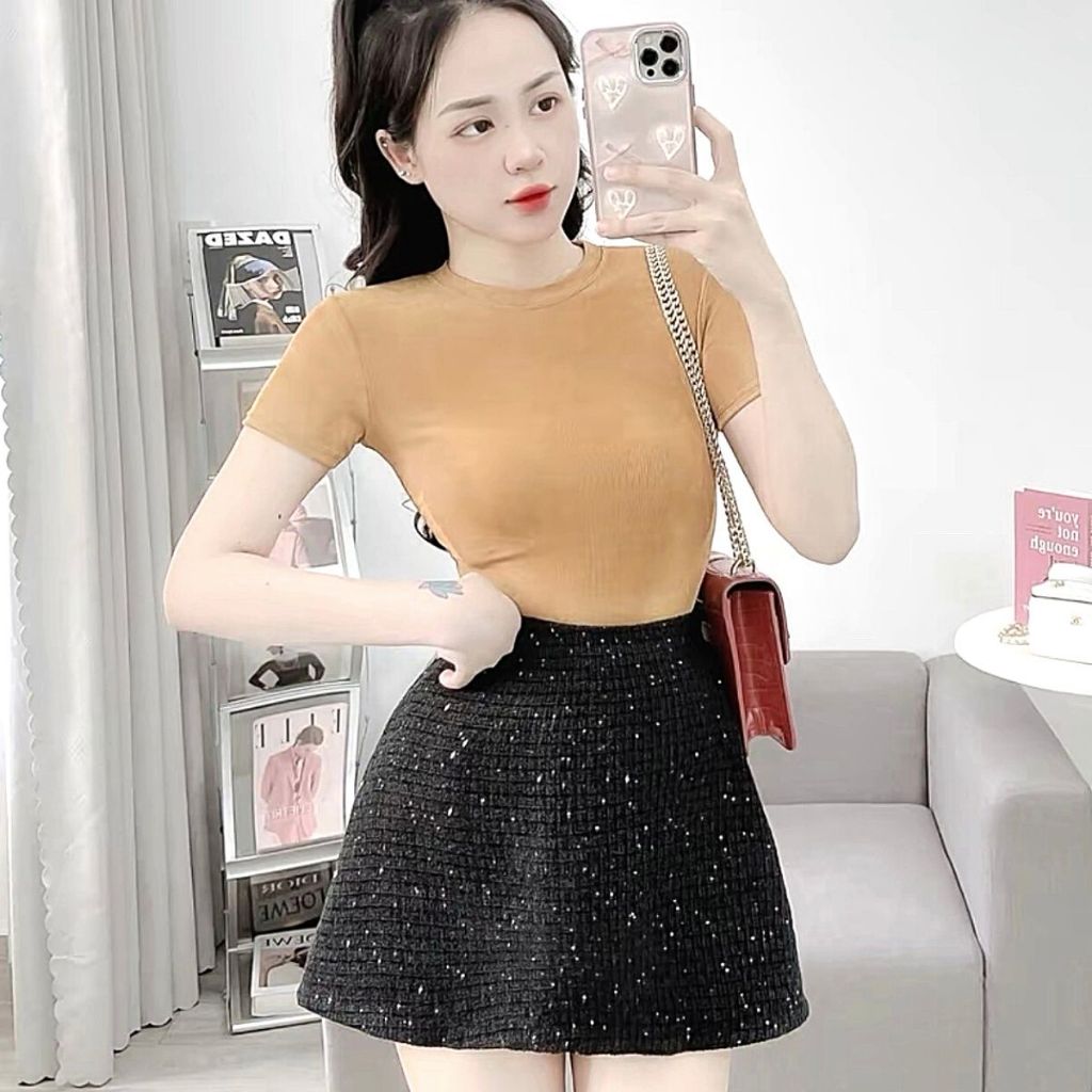 Áo Thun Nữ Nhũ Tay Ngắn Bigsize ESHOP Áo Thun Nhũ Cổ Tròn Ôm Body Dễ Thương Áo Kiểu Nữ Xinh MS202