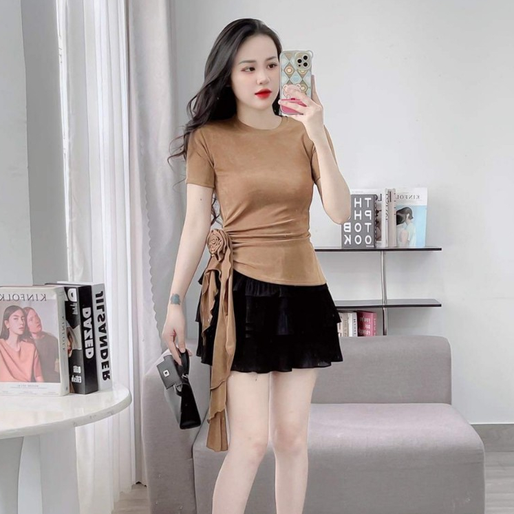 Áo Thun Nữ Nhũ Tay Ngắn Bigsize ESHOP Áo Thun Nhũ Cổ Tròn Ôm Body Dễ Thương Áo Kiểu Nữ Xinh MS202