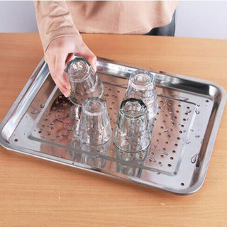 Khay Trà Inox Cao Cấp Không Gỉ, Mâm Chữ Nhật Có Khay Ráo Nước