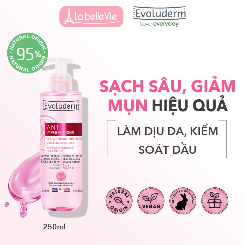 Ảnh Gel rửa mặt dành cho da dầu mụn hỗn hợp Evoluderm chiết xuất hoa cúc, bưởi hồng và kẽm 250ml 2