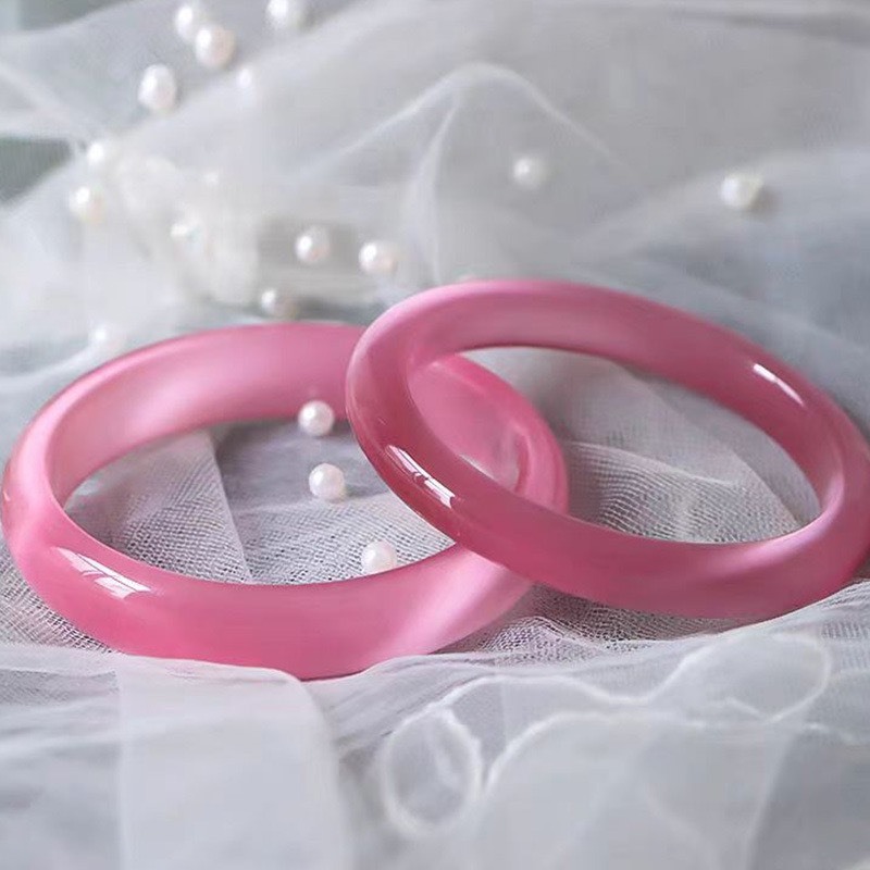 Ảnh Vòng Tay Đá Mắt Mèo Nhân Tạo Màu Hồng Phấn Bản Hẹ Sang Trọng, Thời Trang - Ngọc Trai Trường Thịnh 1