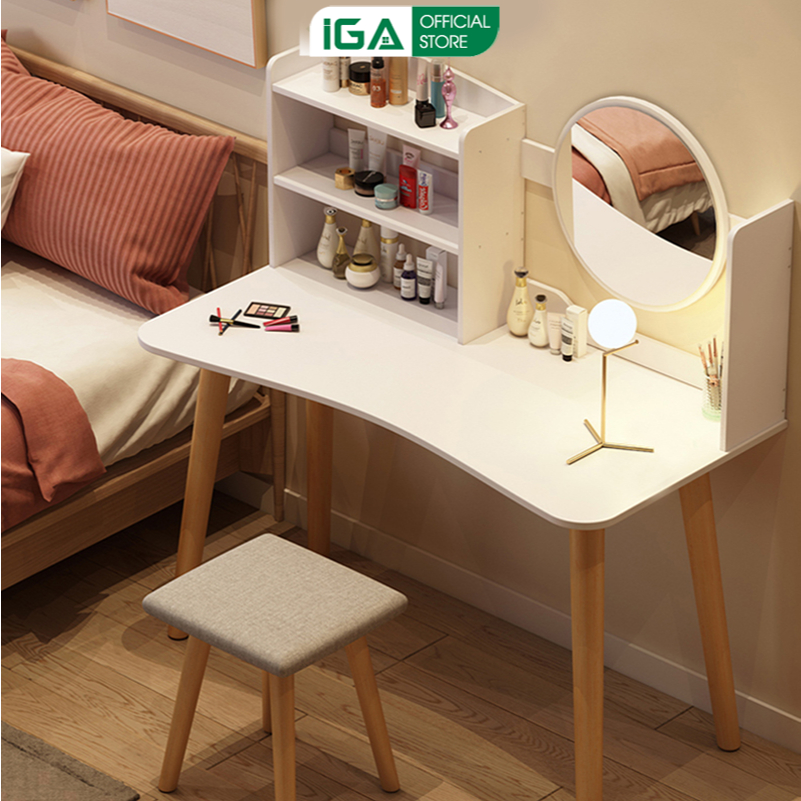 IGA - Review Bàn trang điểm gỗ có kệ IGA phong cách Bắc Âu 