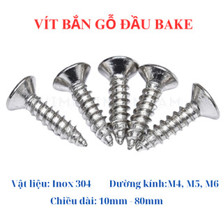Vít Gỗ Đầu Bằng INOX 304 - Vít Bắt Tắc Kê Đầu Bake 4mm 5mm 6mm Không Gỉ Sét (Đủ Size)