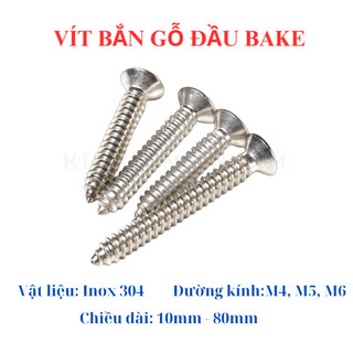 Vít Gỗ Đầu Bằng INOX 304 - Vít Bắt Tắc Kê Đầu Bake 4mm 5mm 6mm Không Gỉ Sét (Đủ Size)