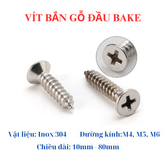 Vít Gỗ Đầu Bằng INOX 304 - Vít Bắt Tắc Kê Đầu Bake 4mm 5mm 6mm Không Gỉ Sét (Đủ Size)