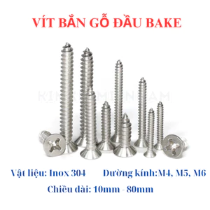 Vít Gỗ Đầu Bằng INOX 304 - Vít Bắt Tắc Kê Đầu Bake 4mm 5mm 6mm Không Gỉ Sét (Đủ Size)