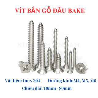 Vít Gỗ Đầu Bằng INOX 304 - Vít Bắt Tắc Kê Đầu Bake 4mm 5mm 6mm Không Gỉ Sét (Đủ Size)