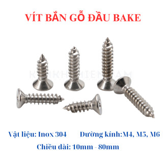 Vít Gỗ Đầu Bằng INOX 304 - Vít Bắt Tắc Kê Đầu Bake 4mm 5mm 6mm Không Gỉ Sét (Đủ Size)