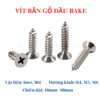 Vít Gỗ Đầu Bằng INOX 304 - Vít Bắt Tắc Kê Đầu Bake 4mm 5mm 6mm Không Gỉ Sét (Đủ Size)