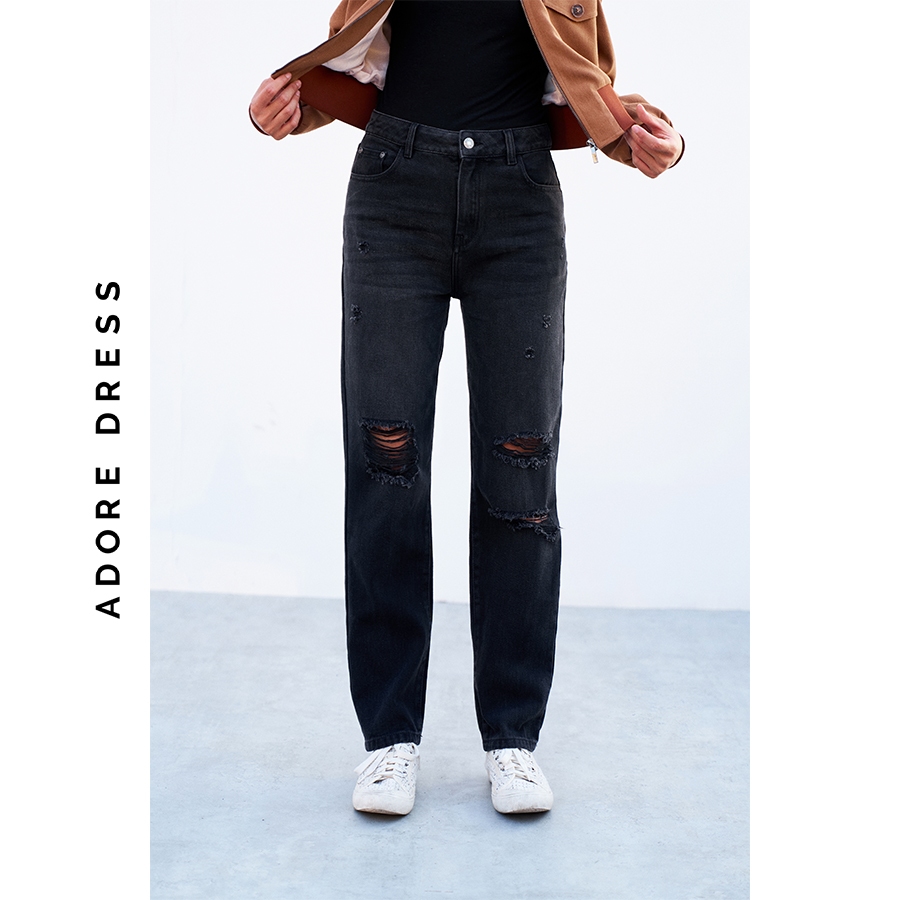 Ảnh Quần Mom fit jeans casual style dark grey và blue rách gối 313JE4001 ADORE DRESS 3