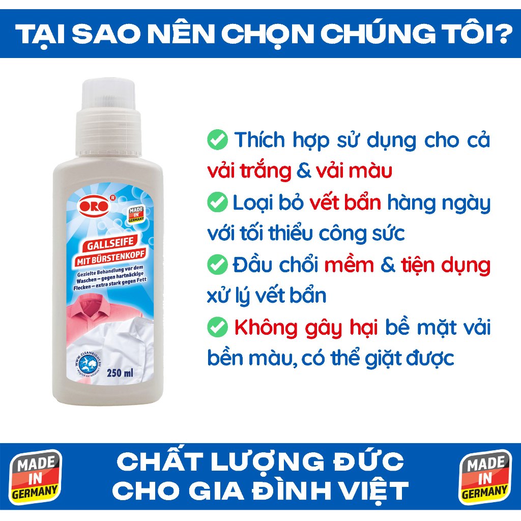 Ảnh Dung Dịch Tẩy Vết Ố Quần Áo ORO GALLSEIFE Tẩy Đồ Lót, Tẩy Cổ Áo Sơmi, Tẩy Vết Thức Ăn, Tẩy Quần Áo Màu,Tẩy Trắng Quần Áo 1