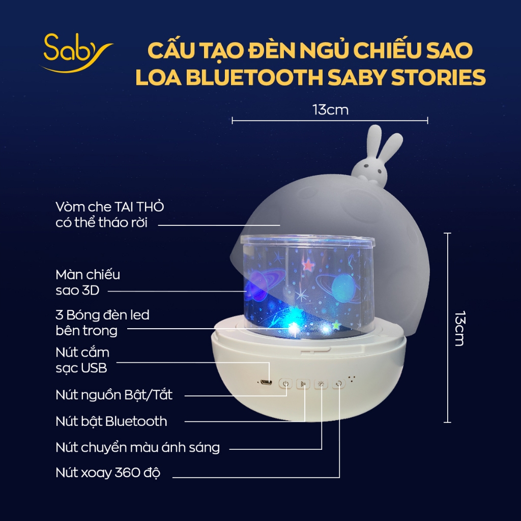 Ảnh Đèn ngủ chiếu sao phát nhạc loa bluetooth Saby Stories quà tặng tết thiếu nhi cho bé, BH 12 tháng 2