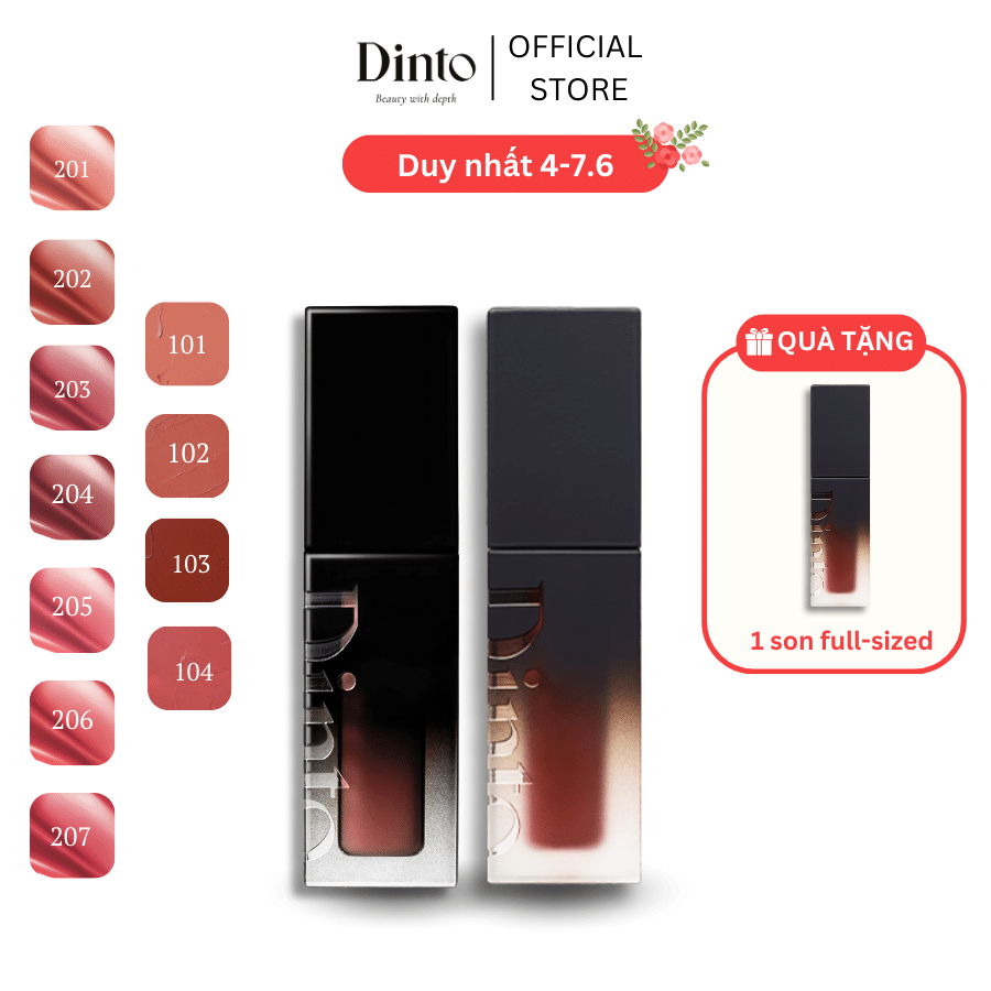 Combo Son Tint Bóng DINTO Blur-Glowy Lip Tint và Son Kem Lì DINTO Thuần ...