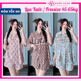 Đồ ngủ nữ 45-65kg, pijama đùi ngắn tay dơi dáng rộng lụa xước mềm mát 65CC01, đồ bộ nữ đồ mặc nhà thiết kế sang chảnh