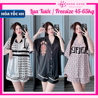 Đồ ngủ nữ 45-65kg, pijama đùi ngắn tay dơi dáng rộng lụa xước mềm mát 65CC01, đồ bộ nữ đồ mặc nhà thiết kế sang chảnh