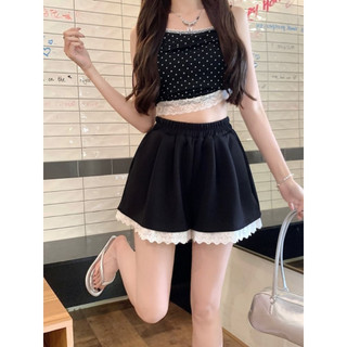 Quần Đùi Nữ Dễ Thương Cạp Cao Lưng Chun Quần Ống Rộng Phối Ren Hoa Vải Thun Co Giãn CÓ BIGSIZE Q508
