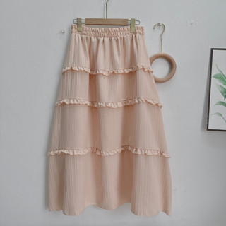 Chân Váy Midi Dáng Dài Xòe Bigsize Nữ Phối Bèo Tầng Gợn Sóng Thanh Lịch Vải Xốp Đôi CV408