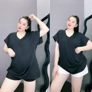 Áo Thun Nữ Form Rộng Bigsize Cổ Tim Tay Hến Sành Điệu Vải Cotton Mềm Cho Nàng Chubby A60