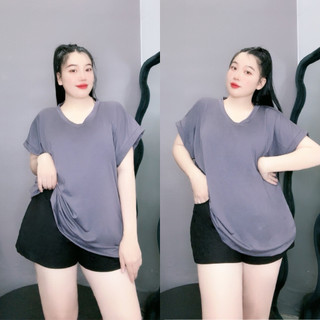 Áo Thun Nữ Form Rộng Bigsize Cổ Tim Tay Hến Sành Điệu Vải Cotton Mềm Cho Nàng Chubby A60