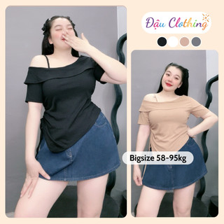 Áo trễ vai bigsize nữ cổ thuyền xẻ tà chéo nhọn chất gân tăm mềm mịn nữ tính cho nàng Chubby G213
