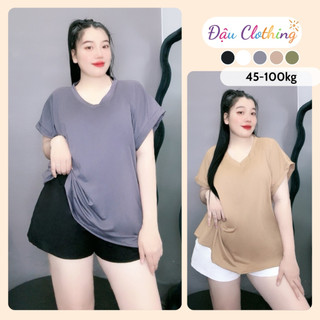 Áo thun trơn Bigsize nữ tay ngắn cổ tim chất cotton cho nàng Chubby Đậu Clothing - A60