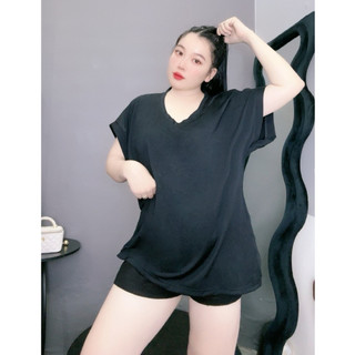 Áo thun trơn Bigsize nữ tay ngắn cổ tim chất cotton cho nàng Chubby Đậu Clothing - A60