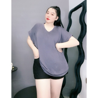 Áo thun trơn Bigsize nữ tay ngắn cổ tim chất cotton cho nàng Chubby Đậu Clothing - A60