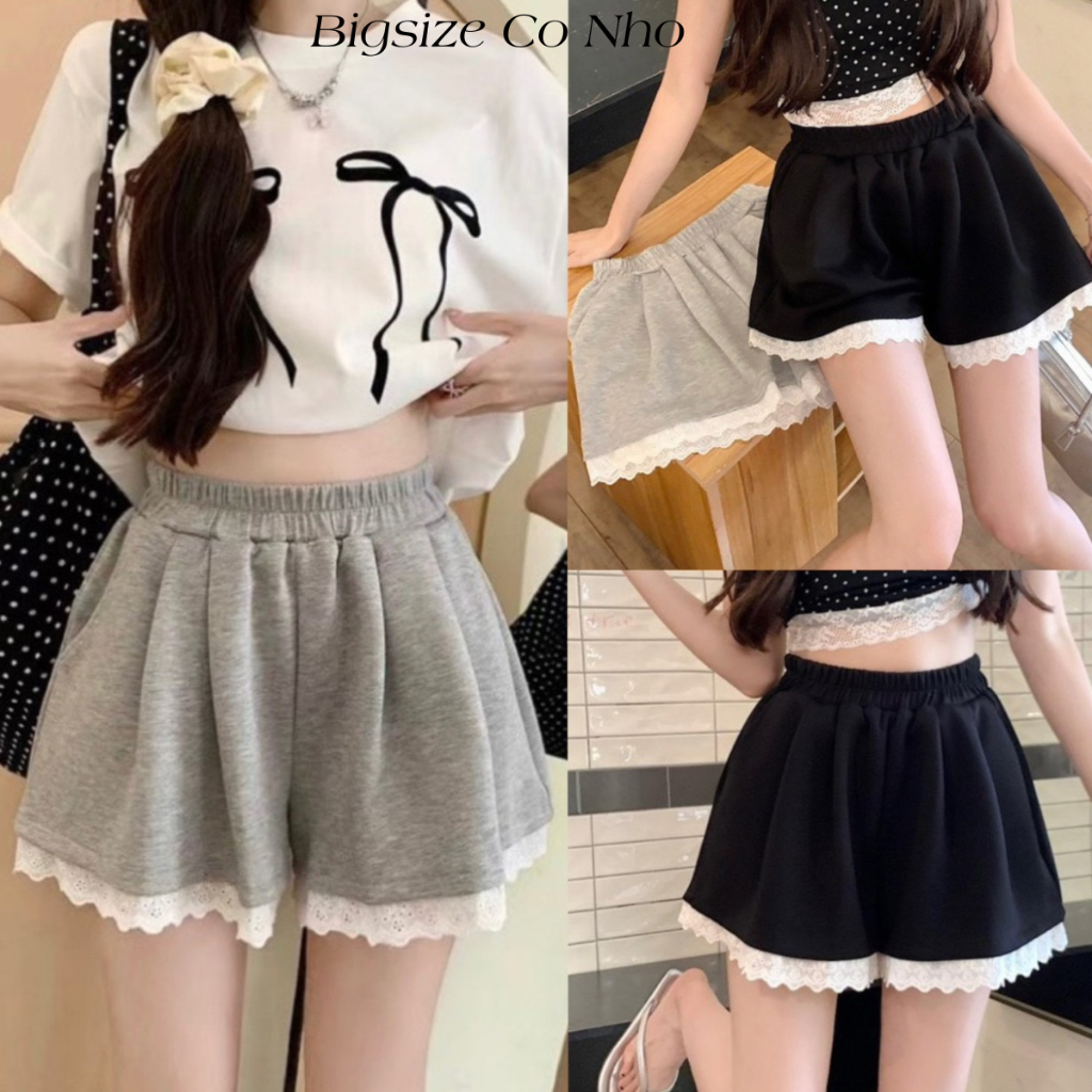 Quần Đùi Kiểu Bigsize Nữ  Vải Thun Co Giãn Phối Ren Lên Phom Cá Tính Quyến Rũ 50-95kg Q508