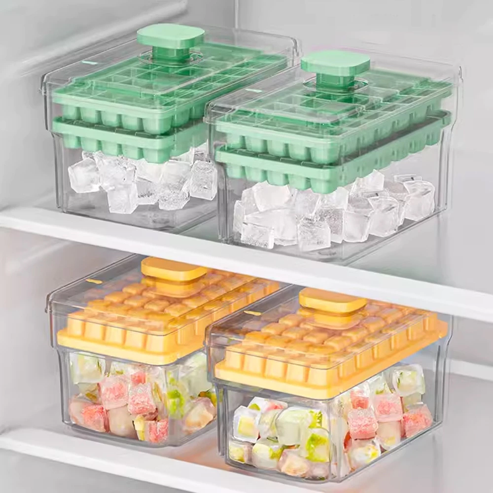 Hộp khay làm đá thông minh ECO nhấn nút lấy đá dễ dàng, Khay đá 56 viên 2 tầng tiện lợi thông minh