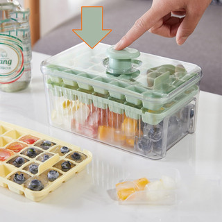 (SẴN) Hộp Khay Làm Đá Thông Minh ECO 2 Tầng 56 Viên, Khay Đá Nhấn Nút Lấy Đá Dễ Dàng Có Nắp Ngăn Mùi