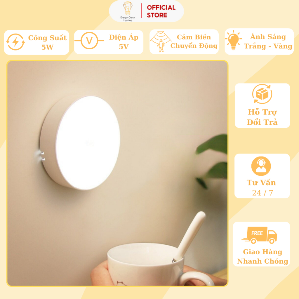 Ảnh Đèn LED Cảm Biến Chuyển Động Energy Green Lighting Hình Tròn G11 - Dán Tường , Dán Tủ Quần Áo 1