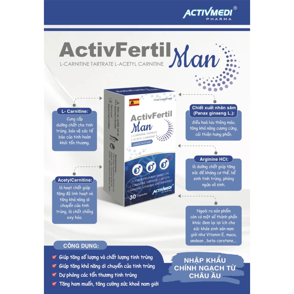 [MUA 1 TẶNG 1] Viên Uống Activfertil Man Tăng Cường Sức Khỏe Nam Giới (Hộp 30 Viên)