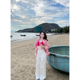 Set bộ áo lennin sơ mi , bara có mút quần kaki thời trang nữ trẻ trung dịu dàng áo khoác dài tay sọc quần dài