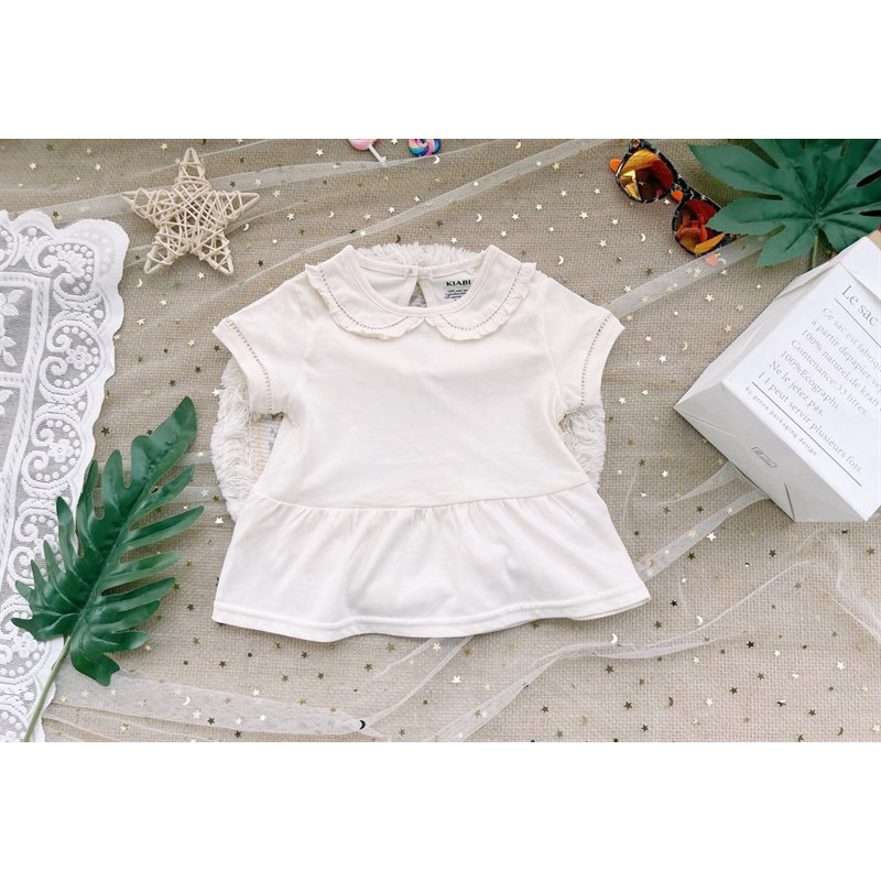 Áo bé gái xuất dư màu kem size nhí 3-9m (2-8kg) C1753 cotton mềm mát cho bé sơ sinh