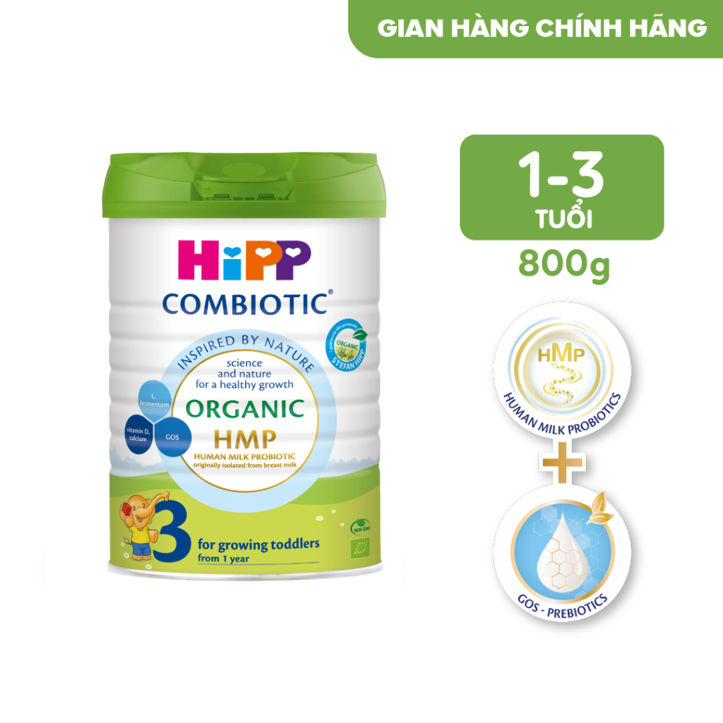 Ảnh Combo 3 lon Sữa bột công thức HiPP 3 Organic Combiotic 800g hỗ trợ tiêu hóa và tăng chiều cao (3 lon x 800g) 1