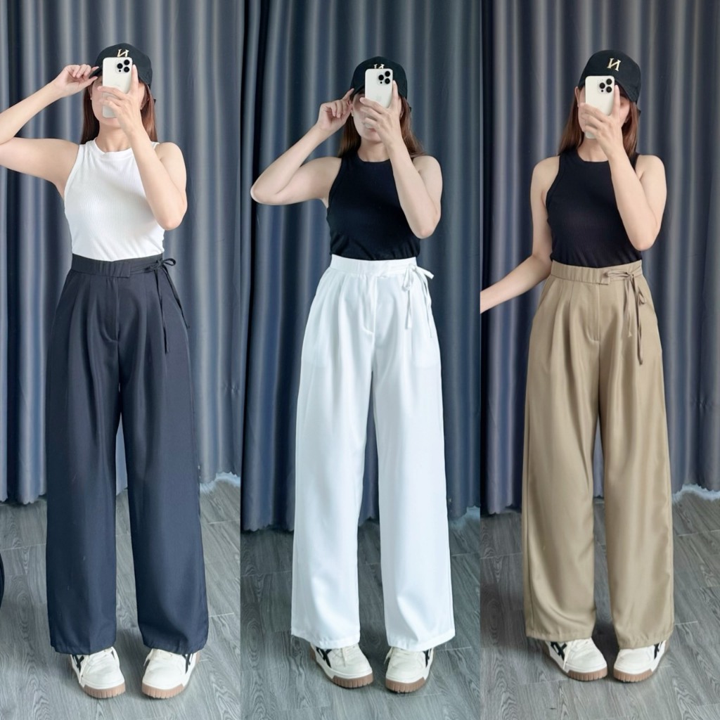 Ảnh Quần suông bigsize nữ dáng rộng có dây cột nơ thời trang công sở thoải mái chất cotton lạnh thanh lịch - QD 1