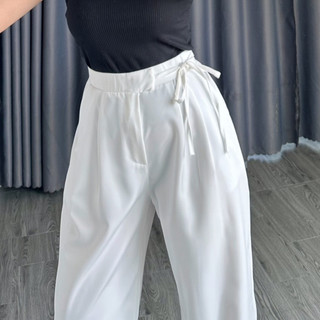 Quần suông bigsize nữ ống rộng cạp cao có dây thắt nơ thanh lịch chất cotton lạnh cho từ 60-95kg QD