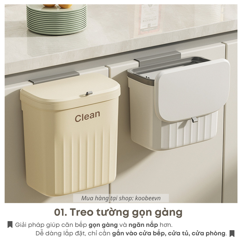 Thùng Rác Treo Tủ Bếp Dán Tường 12L KOOBEE Nắp Trượt Đậy Kín Ngăn Mùi 2 Kiểu Treo Đa Năng Tiện Lợi | 097
