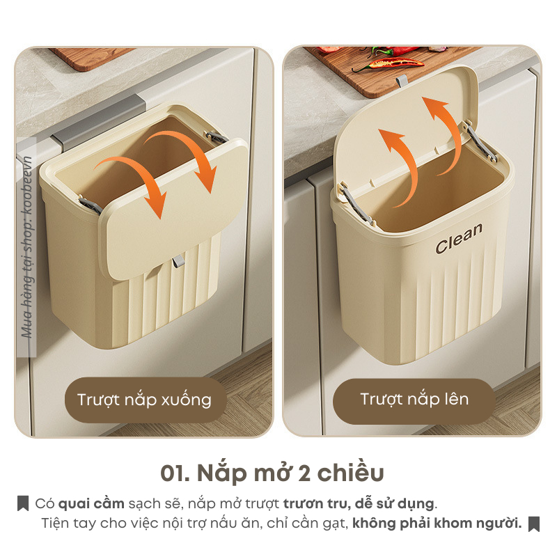 Thùng Rác Treo Tủ Bếp Dán Tường 12L KOOBEE Nắp Trượt Đậy Kín Ngăn Mùi 2 Kiểu Treo Đa Năng Tiện Lợi | 097