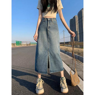 Chân Váy Jean Bigsize Nữ Xẻ Tà Trước Lưng Cao Màu Bụi Cá Tính Vải Denim Mềm Mịn Thời Trang V5