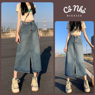 Chân Váy Jean Bigsize Nữ Xẻ Tà Trước Lưng Cao Màu Bụi Cá Tính Vải Denim Mềm Mịn Thời Trang V5